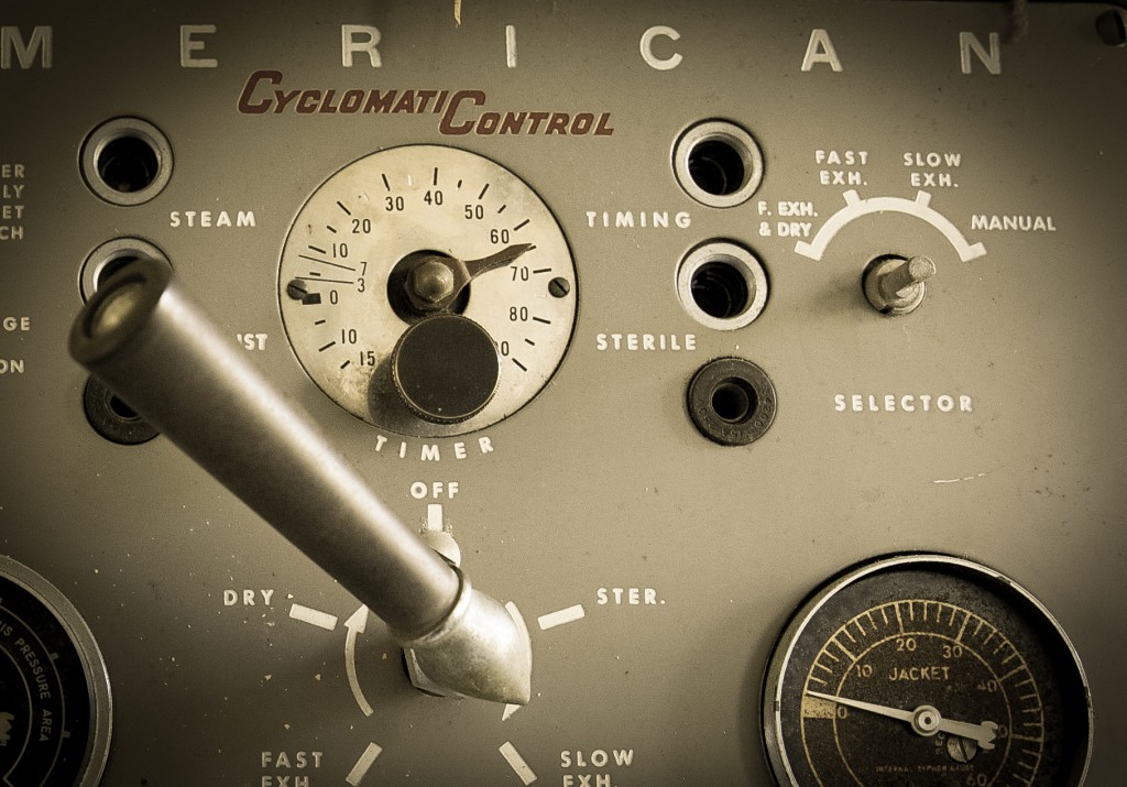 Close Up on the Laundry Dials.  Tour of the US Merchant Marine Hospital, French Fort, Memphis TN, April 2015.