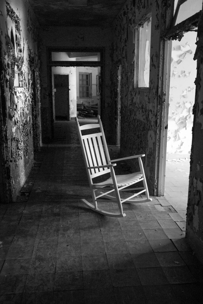 Balcony - Rocker For One.  Tour of the US Merchant Marine Hospital, French Fort, Memphis TN, April 2015.